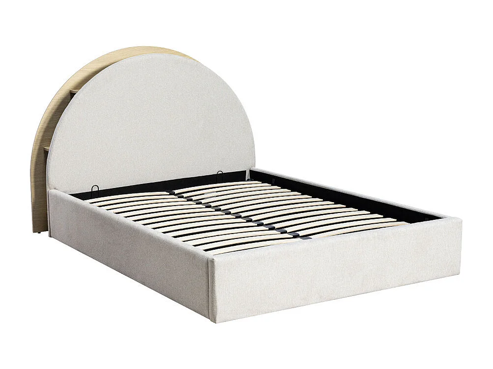 Brie - Lit coffre en tissu avec rangements intégrés 140x190cm - Beige