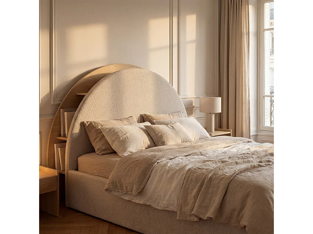 Brie - Lit coffre en tissu avec rangements intégrés 140x190cm - Beige