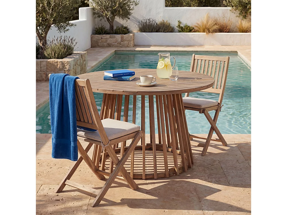 Boro - Table à manger de jardin 6 personnes ronde en bois d'acacia ø 150 cm - Bois clair