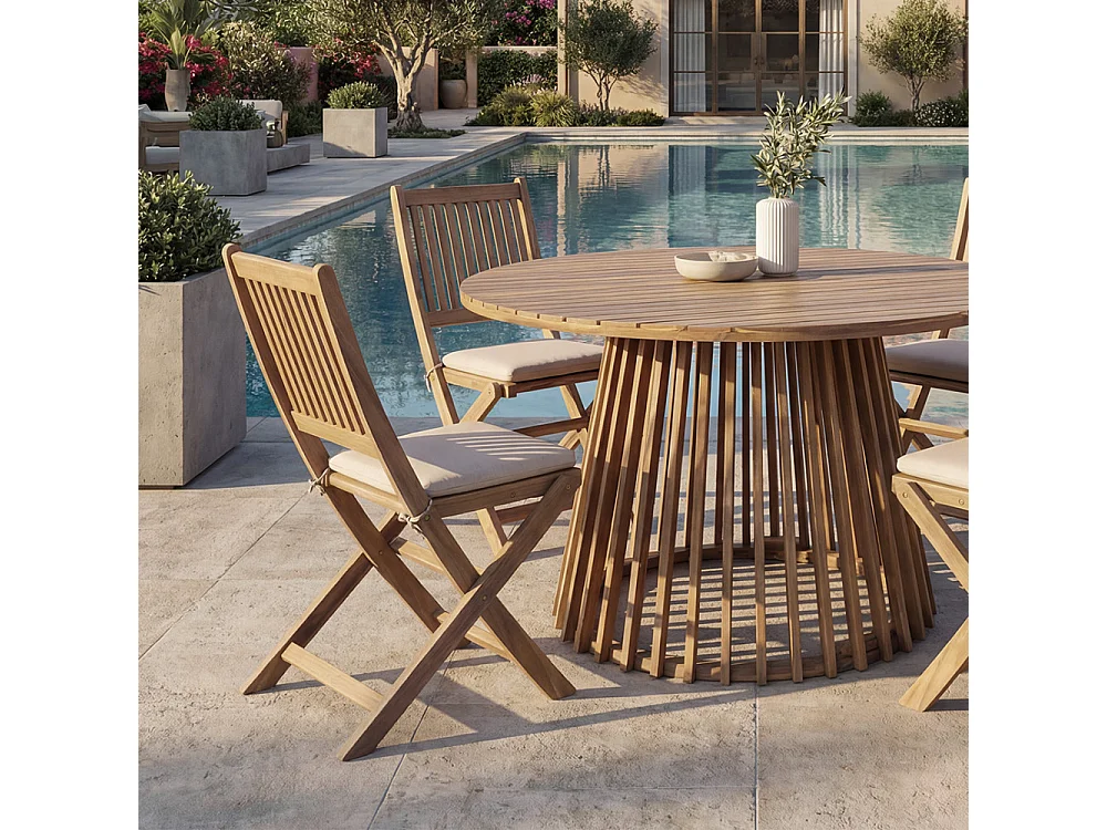 Boro - Table à manger de jardin 6 personnes ronde en bois d'acacia ø 150 cm - Bois clair