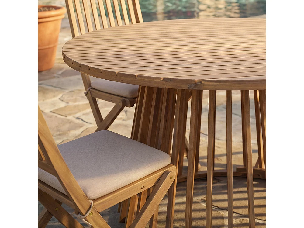Boro - Table à manger de jardin 6 personnes ronde en bois d'acacia ø 150 cm - Bois clair