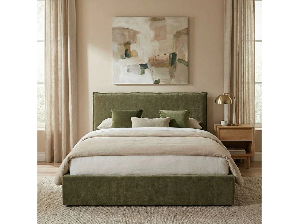 Cama -  Lit coffre en tissu 140x190cm - Vert