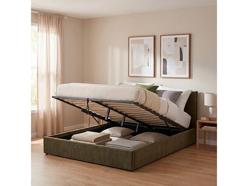 Cama -  Lit coffre en tissu 140x190cm - Vert