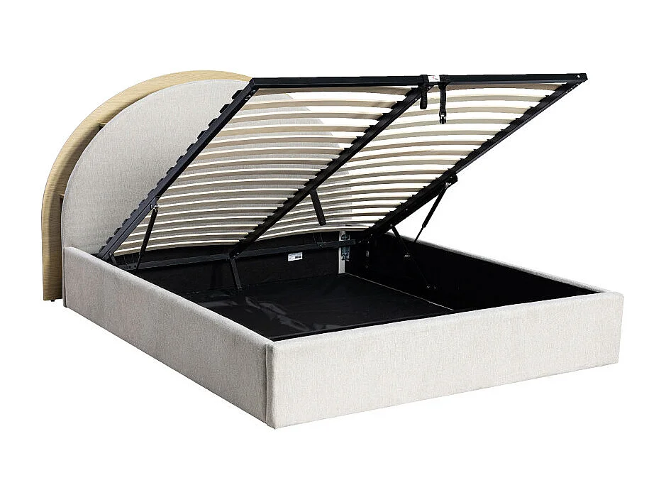 Brie - Lit coffre en tissu avec rangements intégrés 160x200cm - Beige