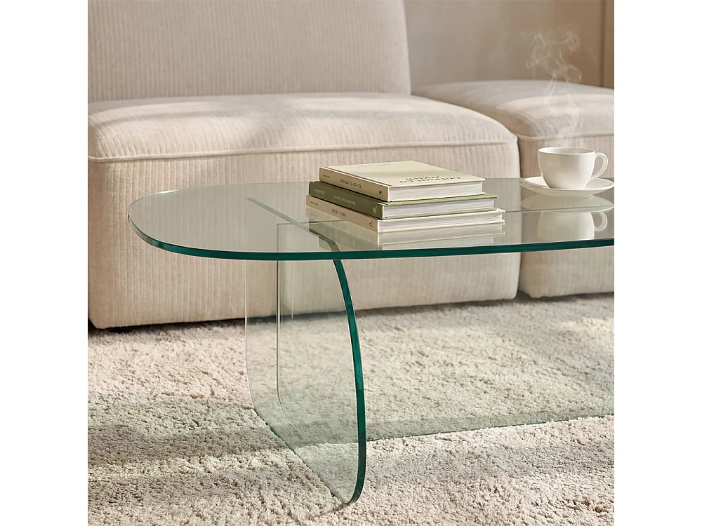 Tila - Table basse organique en verre L100cm - Transparent