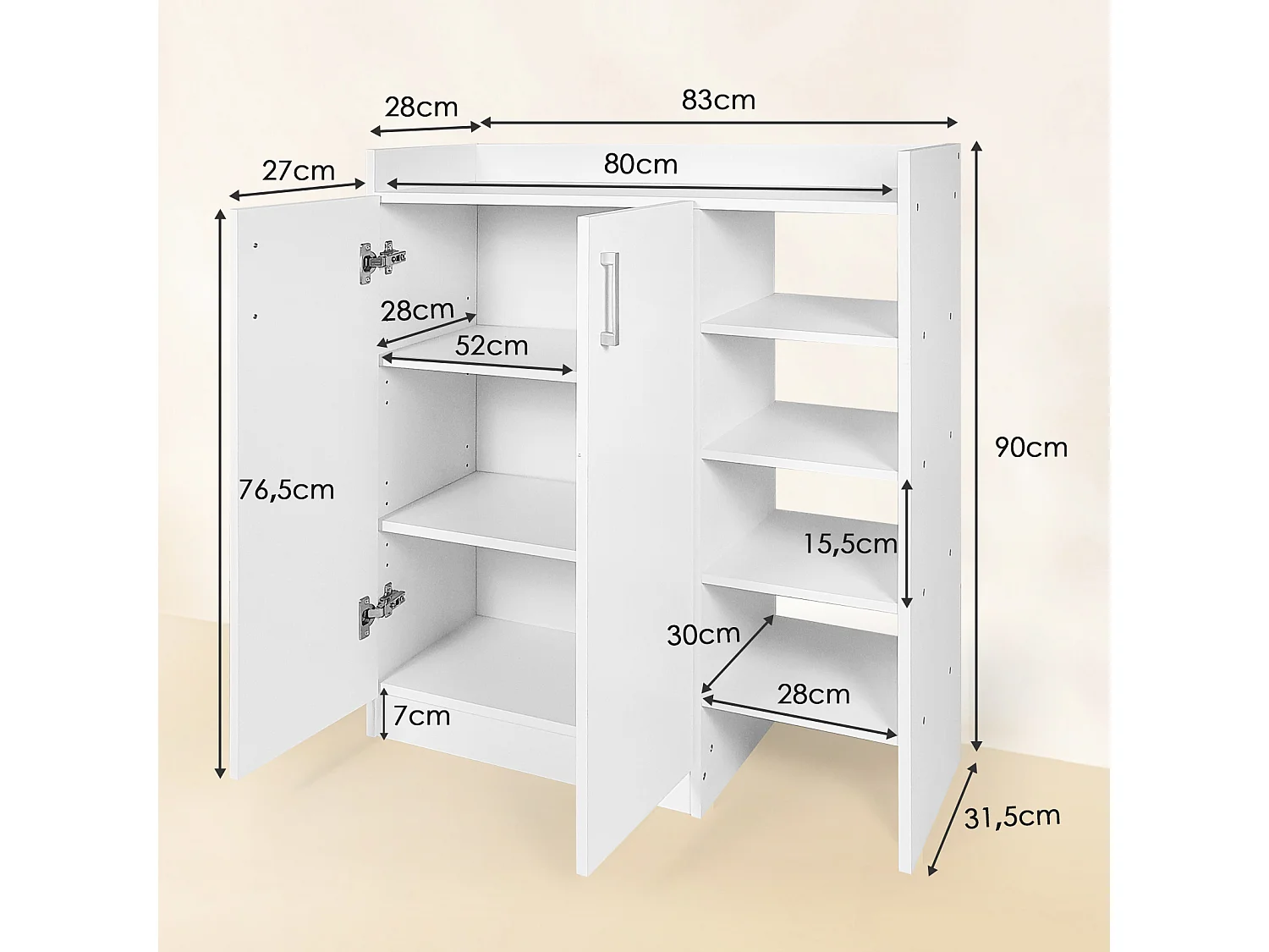 Biały regał Szafka z bocznymi półkami Biała