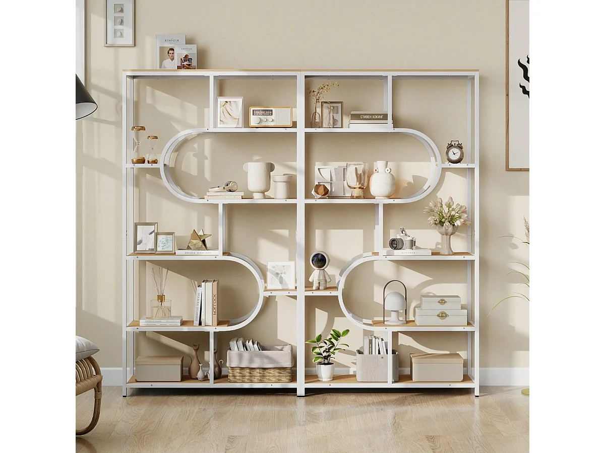 Bibliothèque à 8 Niveaux Étagère Moderne avec Étagères Ouvertes Étagère Haute Autoportante au Design en U Naturel