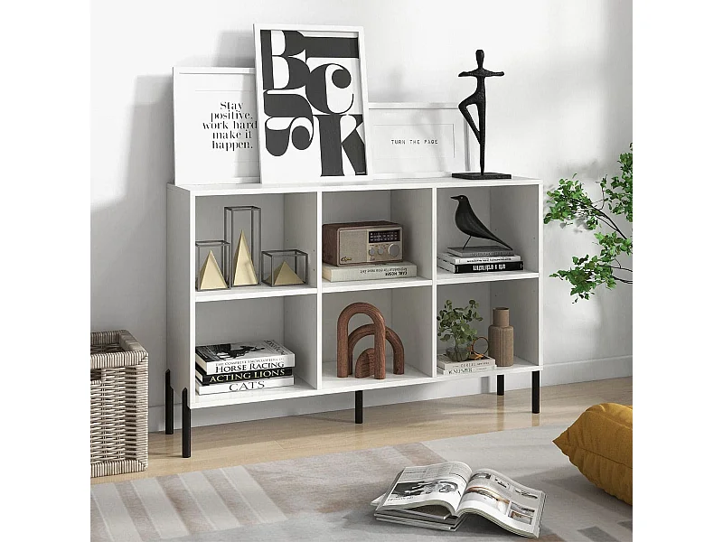 Bücherregal mit 6 Fächern Standregal mit erhöhten Metallbeinen und verstellbaren Regalen 120 x 35 x 79,5 cm Weiß