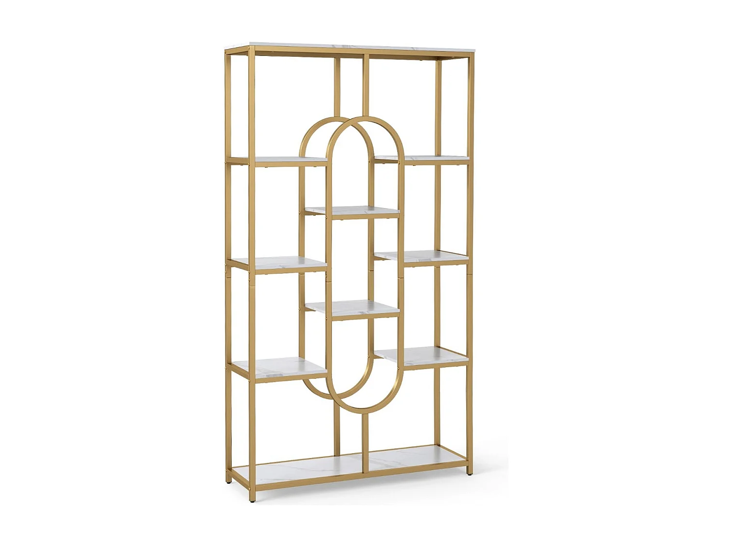 5-stöckiges Bücherregal Standregal Geometrisches Aufbewahrungsregal Weiß & Gold