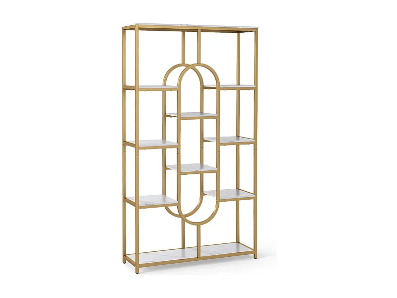 5-stöckiges Bücherregal Standregal Geometrisches Aufbewahrungsregal Weiß & Gold