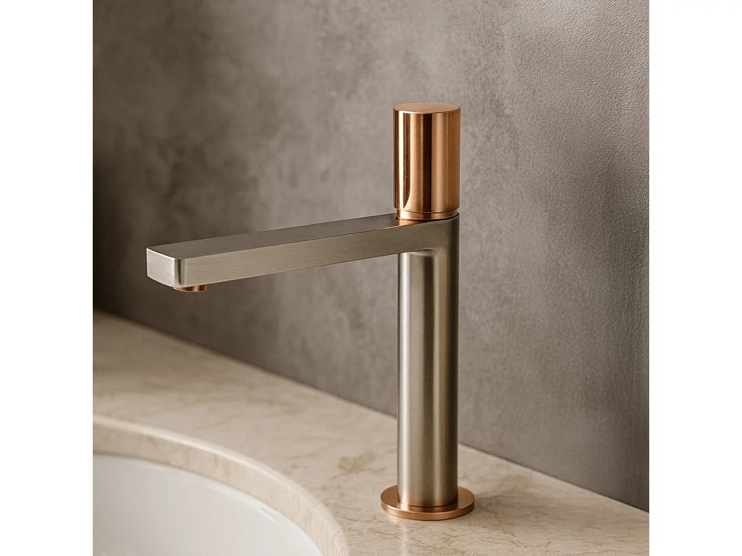 Exil mitigeur lavabo haut façon inox et or rose - Essebagno
