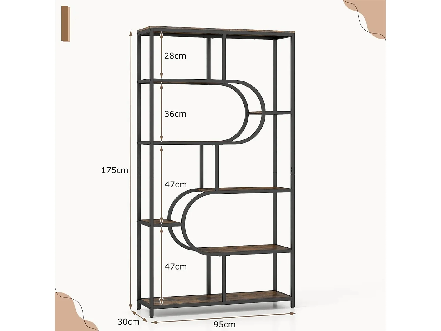 5-poziomowy regał z otwartymi półkami Regał na książki