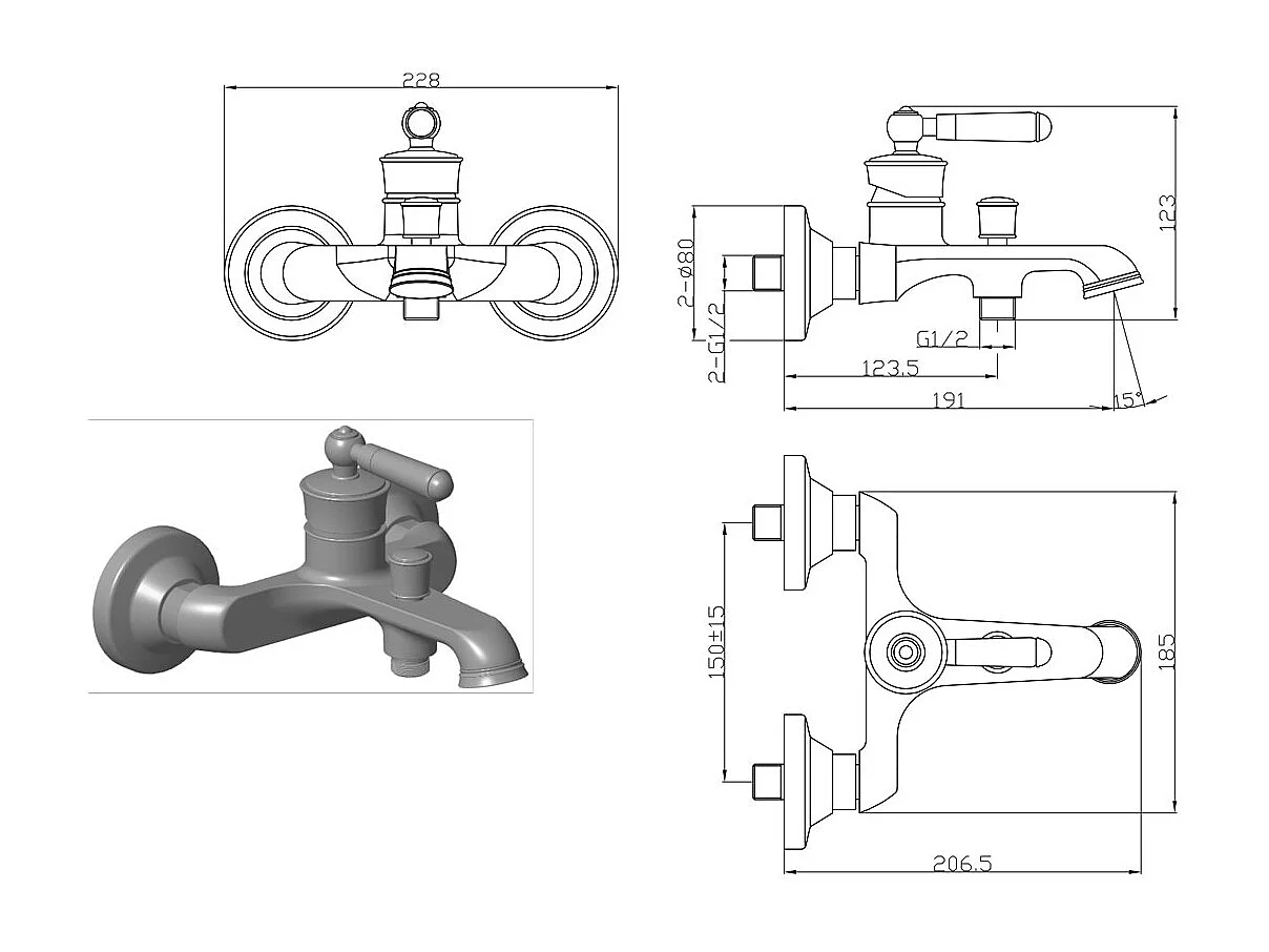 Leeds mitigeur bain-douche mécanique chrome - Essebagno