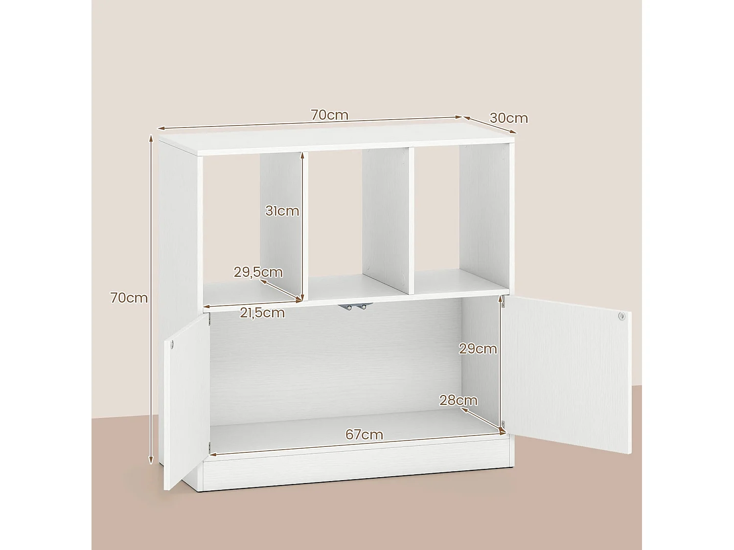 3-stöckiges Bücherregal mit 2 Türen Würfelregal mit Offenen Fächern & Bücherschrank Weiß