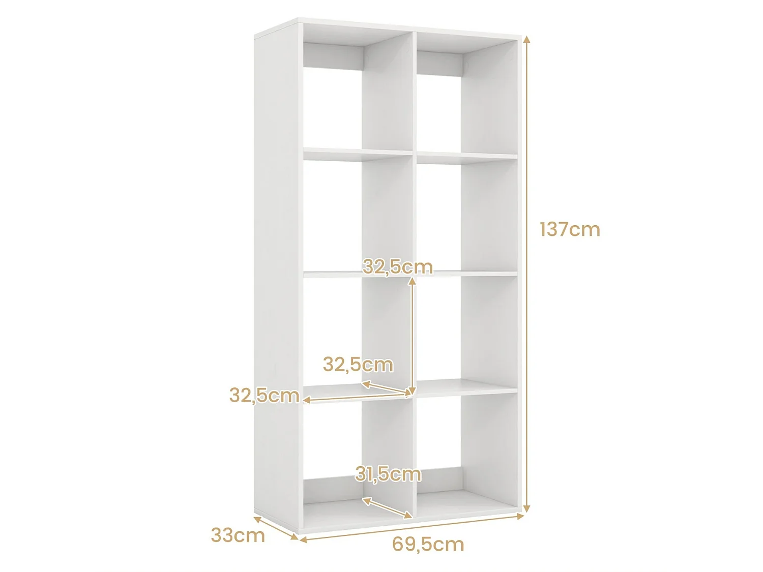 8-Würfel Bücherregal modernes Würfelregal mit Rückwand-Schutzgeländer & Kippschutz-Set 69,5 x 33 x 137 cm Weiß