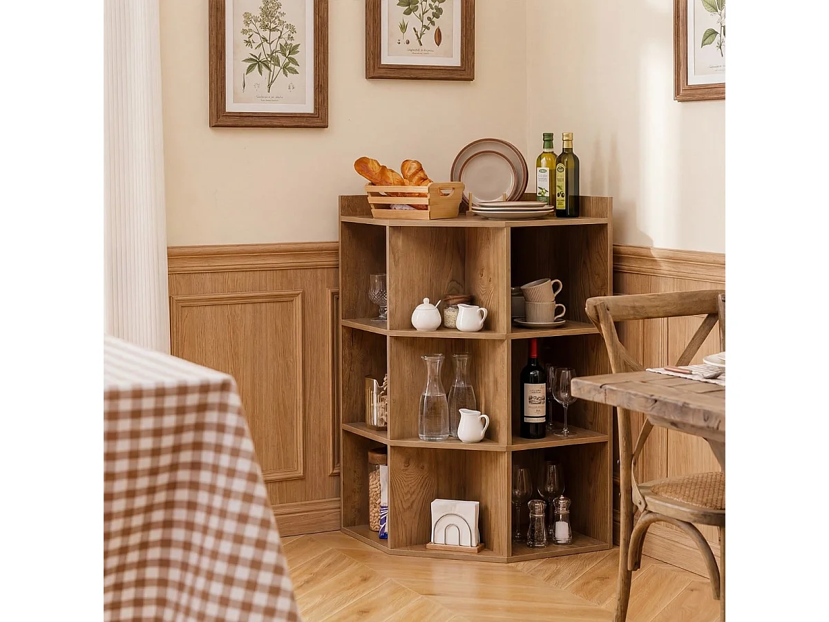 Bibliothèque d'angle avec station de recharge Étagère d'angle avec 9 compartiments & 2 prises USB & 4 prises électriques Naturel