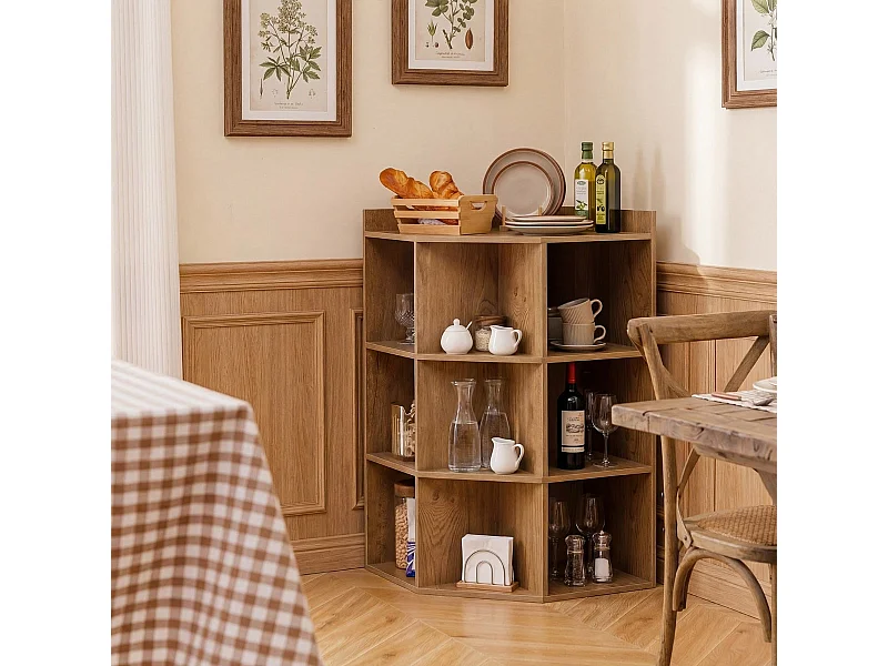 Libreria ad angolo con stazione di ricarica Libreria ad angolo con 9 scomparti, 2 porte USB e 4 prese Natura