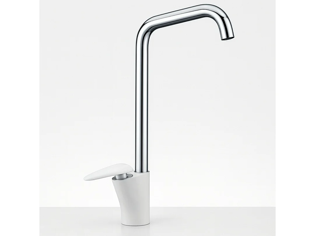 Galet mitigeur lavabo bec haut blanc et chrome - Essebagno