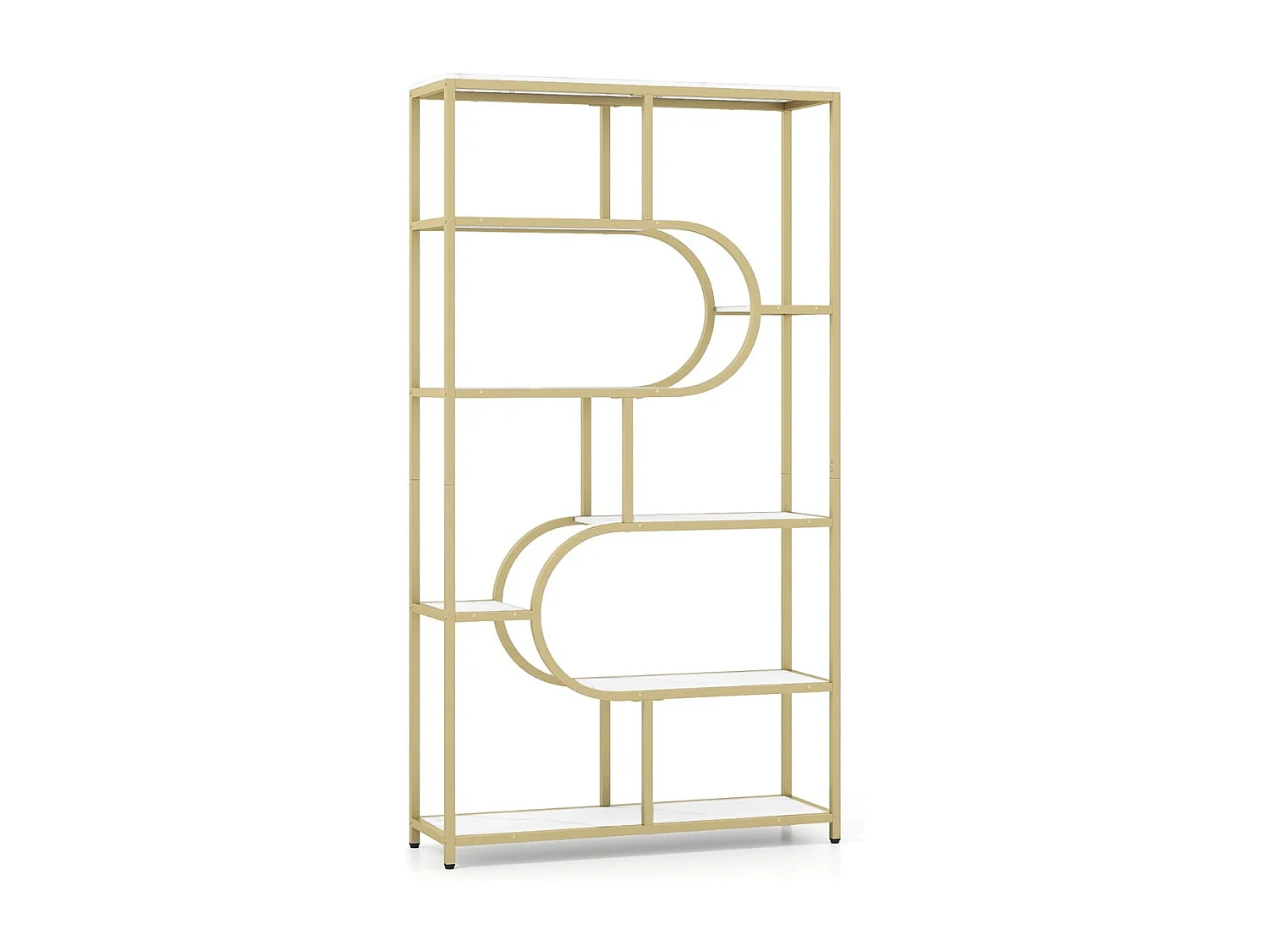 5-stöckiges Bücherregal mit Offenen Regalen Standregal Display Regal Weiß & Gold