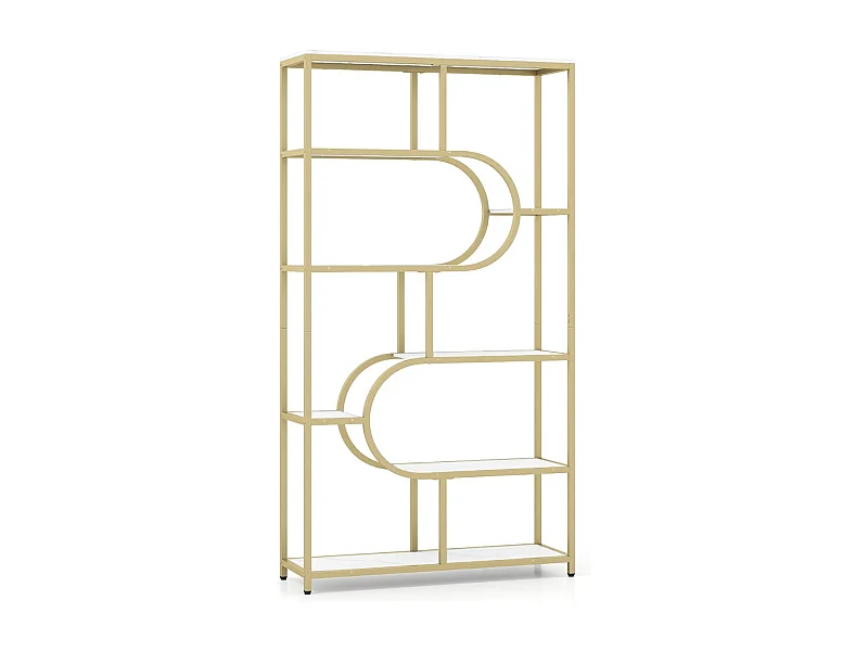 5-stöckiges Bücherregal mit Offenen Regalen Standregal Display Regal Weiß & Gold