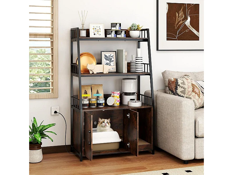 Armadietto per gatti con libreria Stazione di ricarica 3 livelli Tappeto tiragraffi e ingresso 80 x 40 x 132 cm Marrone