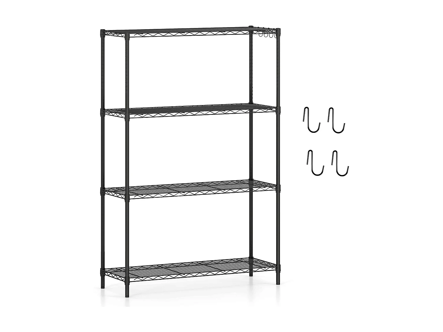 4-stöckiges Metall Standregal mit 4 Haken & Verstellbaren Ablagen Schwerlastregal 91 x 35 x 138,5 cm