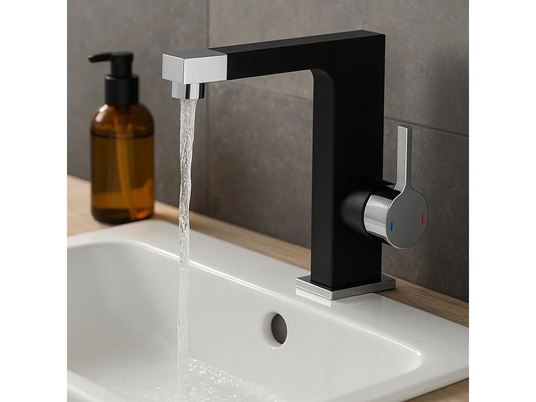 Short Czarno-chromowana bateria umywalkowa - Essebagno