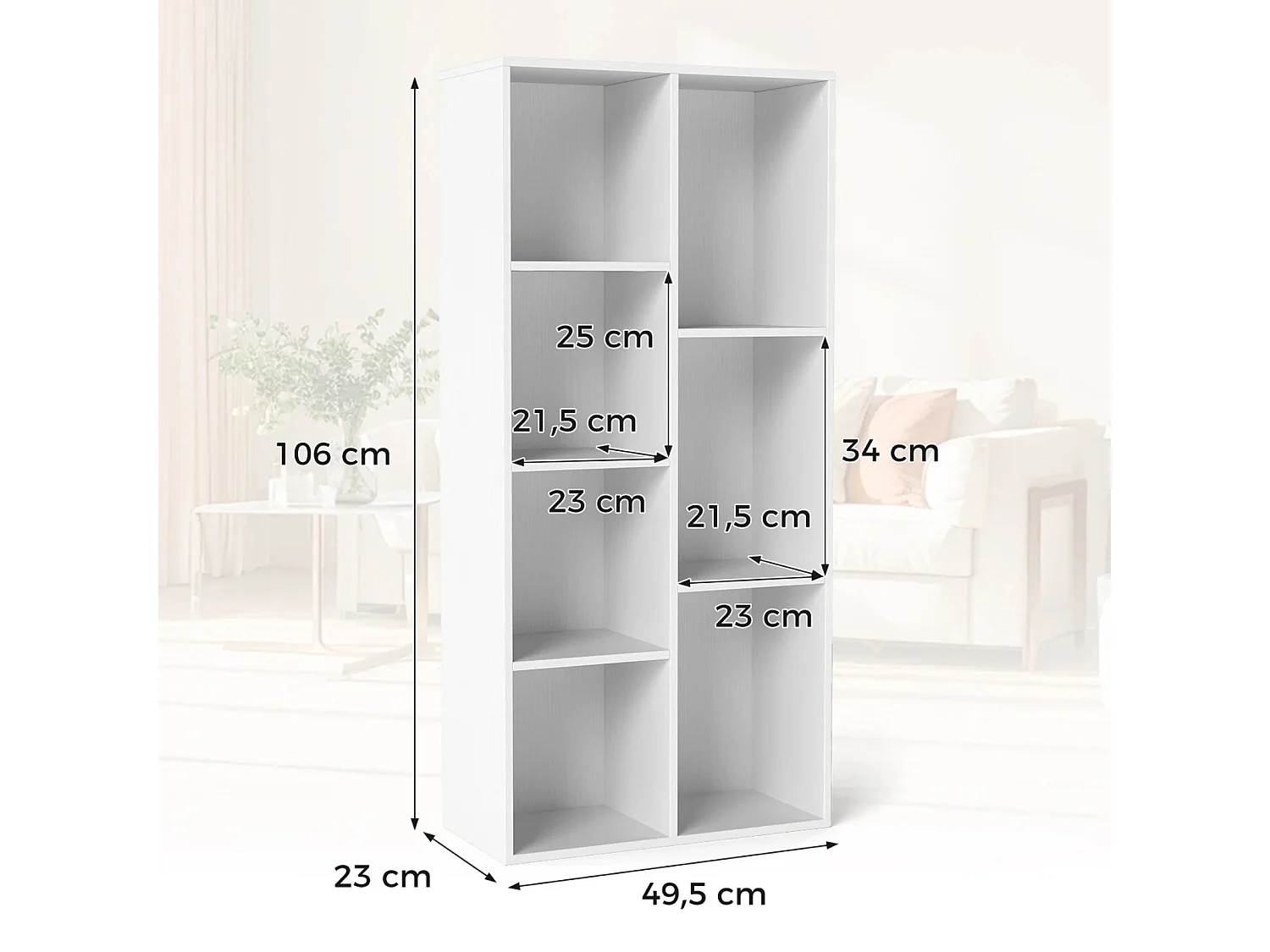 7-poziomowy regał wolnostojący Biały regał na książki Biblioteczka