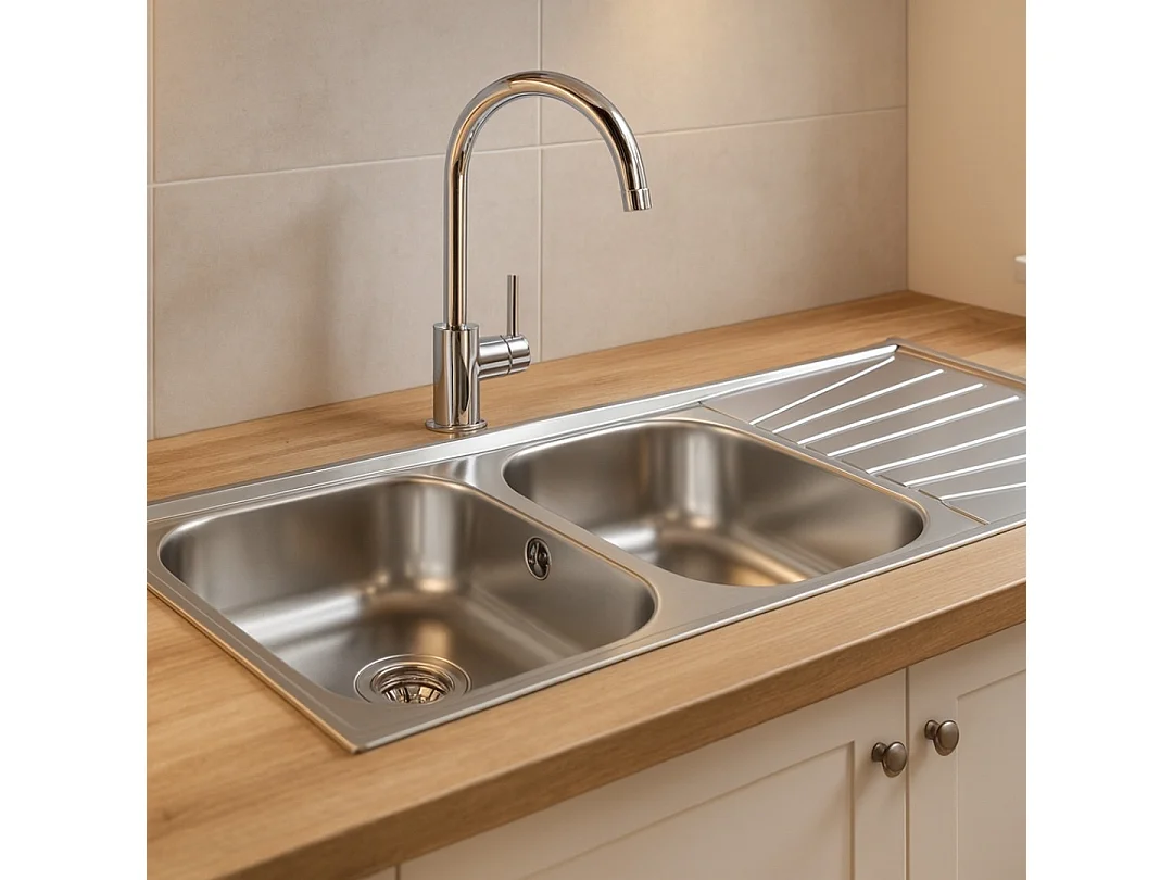 Basico pia com 2 cubas e 1 escorredor em aço inoxidável com tela microestruturada Teka