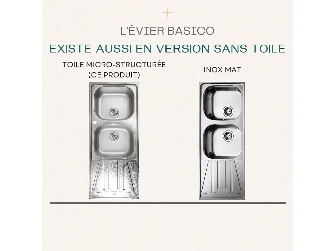 Basico pia com 2 cubas e 1 escorredor em aço inoxidável com tela microestruturada Teka