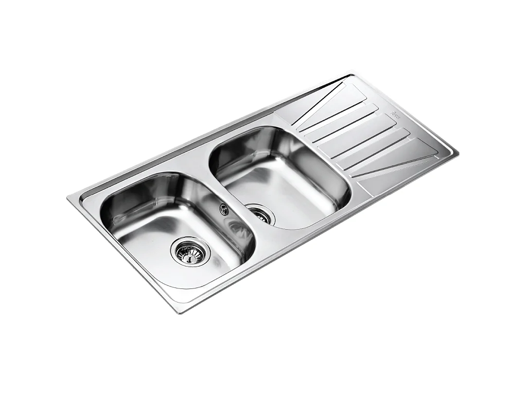 Basico pia com 2 cubas e 1 escorredor em aço inoxidável com tela microestruturada Teka