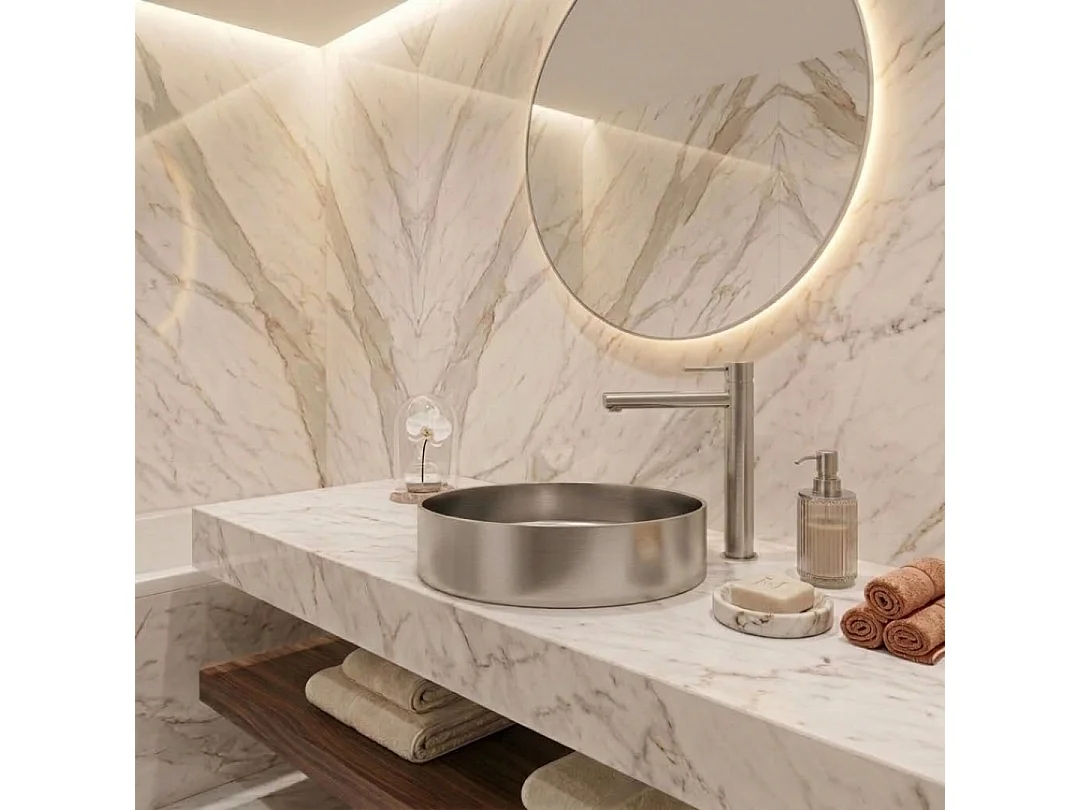 Essenox lavabo redondo para encimera 37.5 cm en acero inoxidable Essebagno