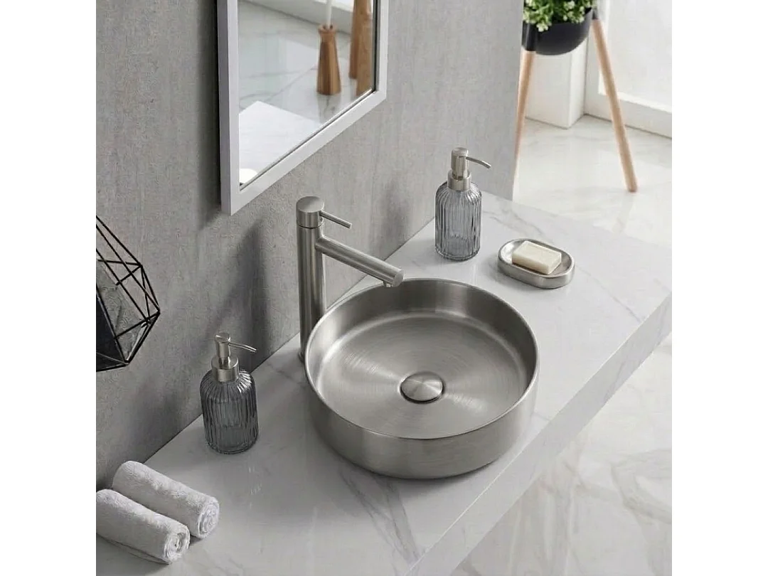 Essenox lavabo redondo para encimera 37.5 cm en acero inoxidable Essebagno