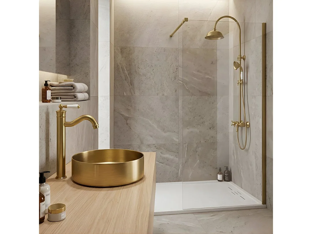 Essenox ronde wastafel 37.5 cm in roestvrij staal geborsteld goud - Essebagno