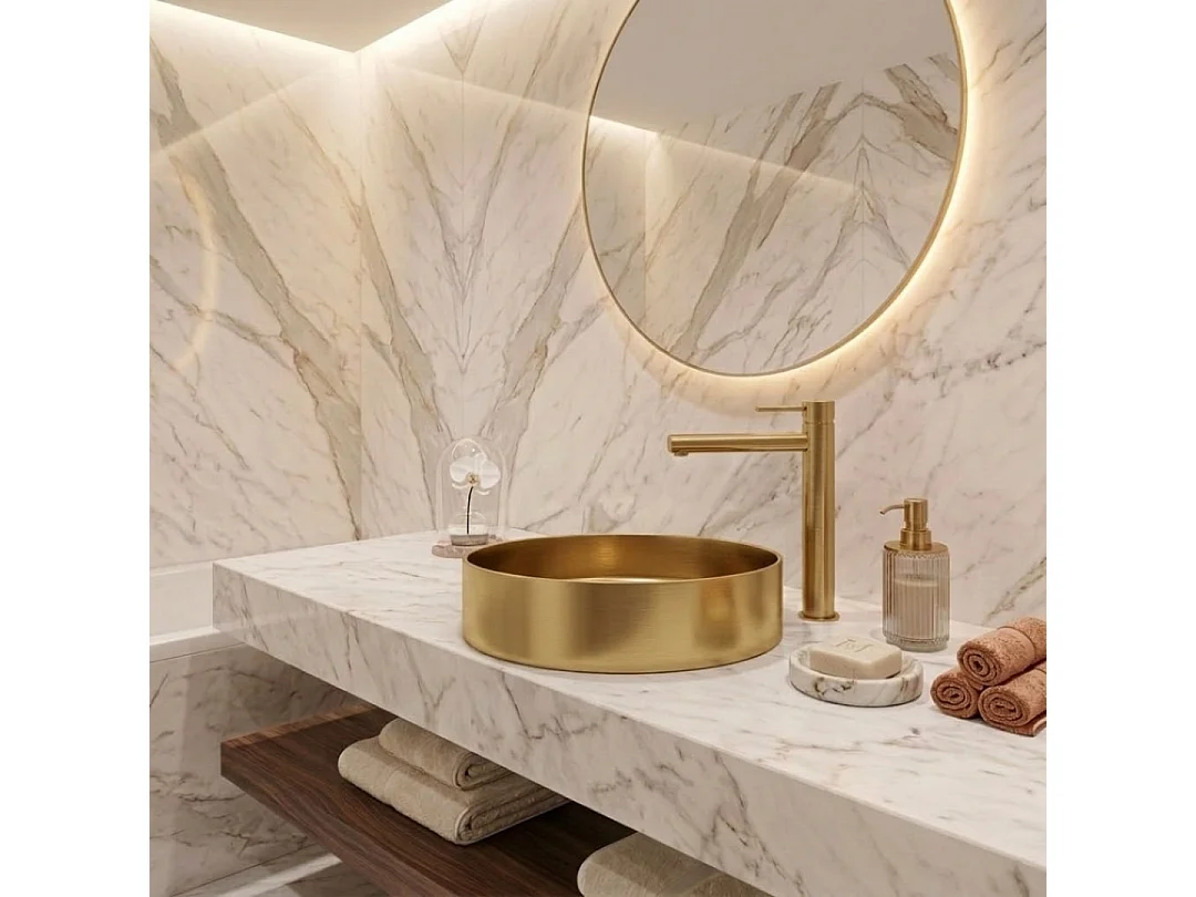 Essenox ronde wastafel 37.5 cm in roestvrij staal geborsteld goud - Essebagno