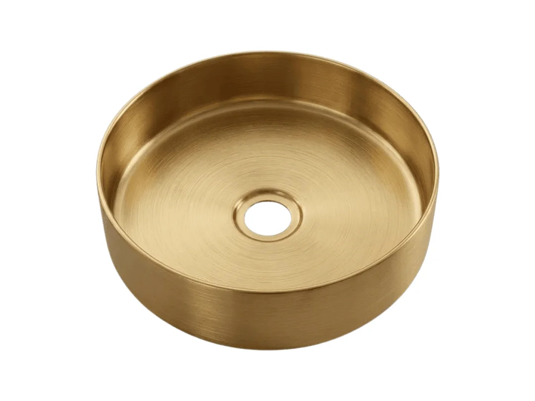 Essenox lavabo redondo para encimera 37.5 cm en acero inoxidable oro cepillado Essebagno