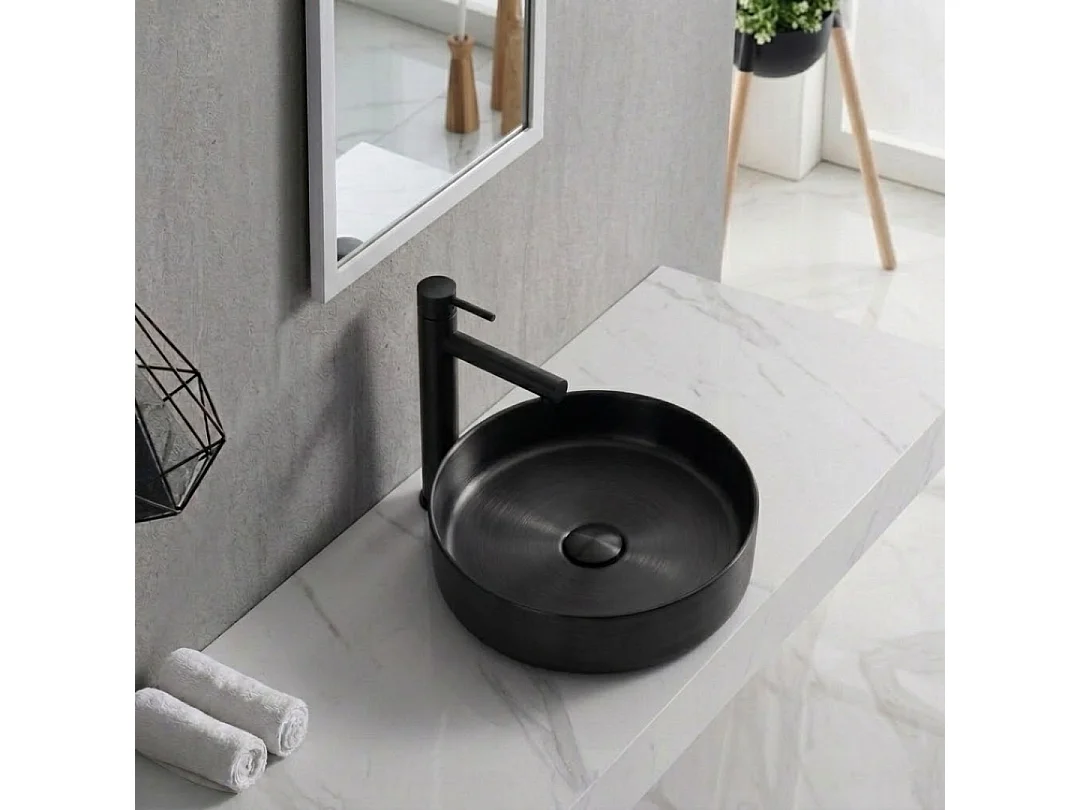 Essenox lavabo redondo para encimera 37.5 cm en acero inoxidable negro Essebagno