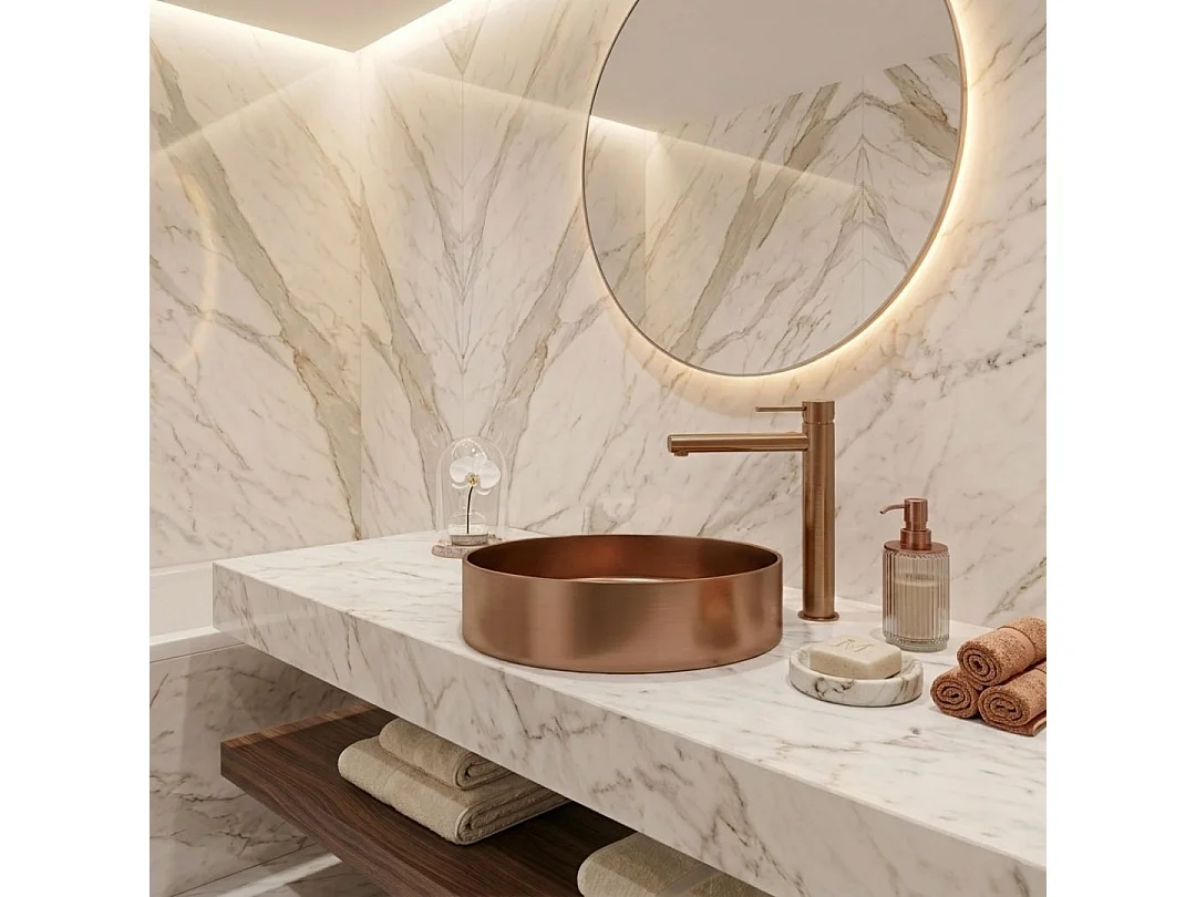 Essenox lavabo redondo para encimera 37.5 cm en acero inoxidable cobre cepillado Essebagno