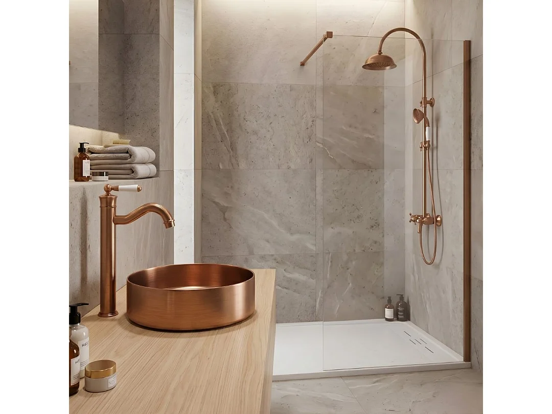 Essenox ronde wastafel 37.5 cm in roestvrij staal geborsteld koper - Essebagno