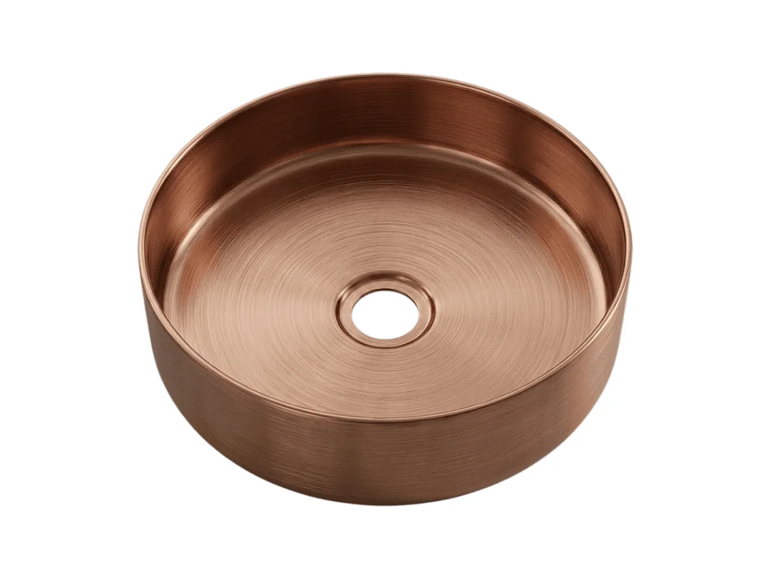 Essenox lavabo redondo para encimera 37.5 cm en acero inoxidable cobre cepillado Essebagno