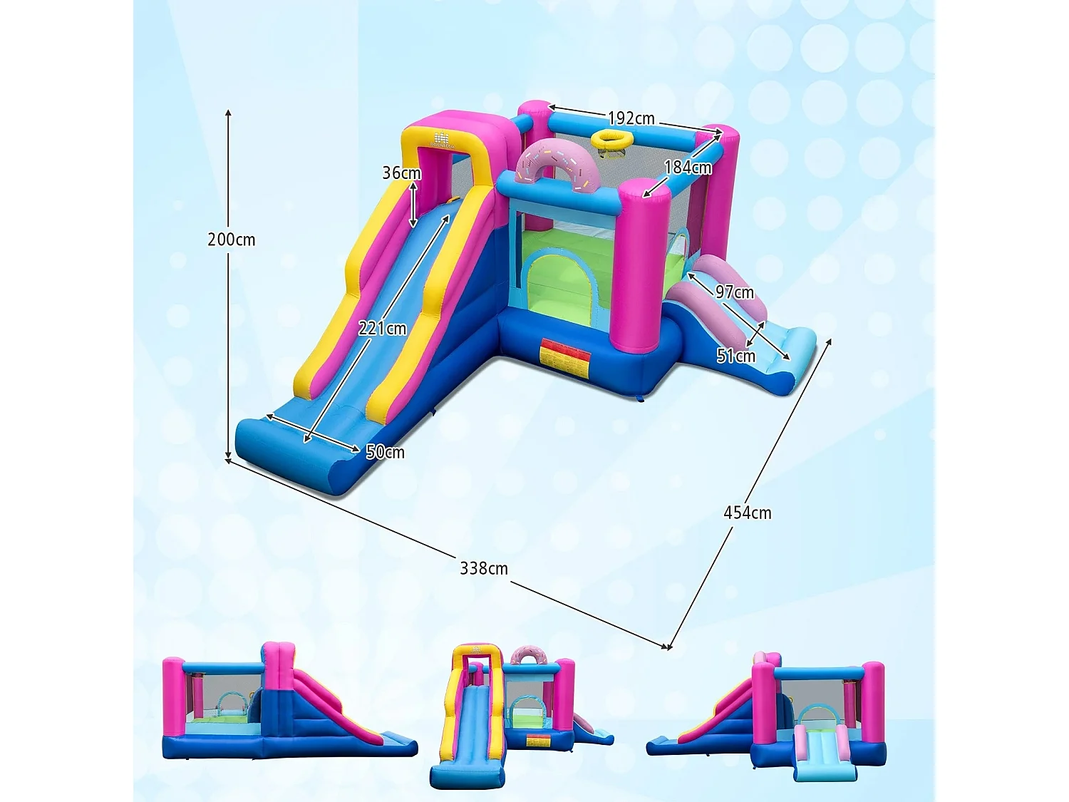 Aufblasbares Hüpfburg Donut-Thema Hüpfburg kinder mit langen Rutschen Mehrfarbig (ohne Gebläse)