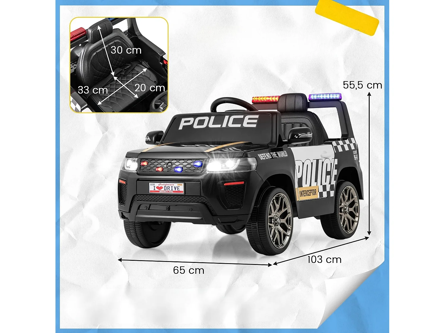 Samochód policyjny dla dzieci Pojazd sterowany ze światłami LED
