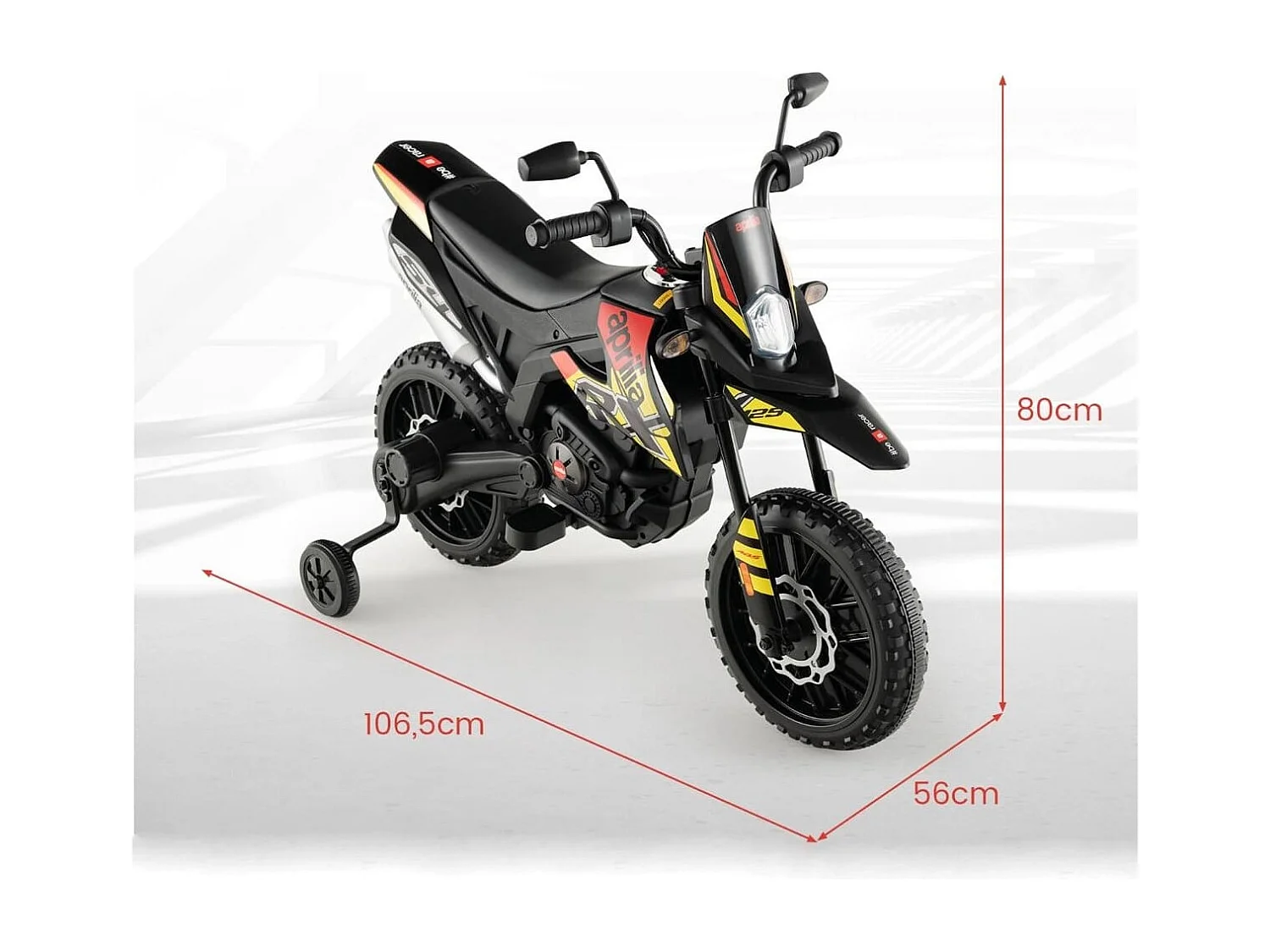 12V Kinder Elektro Motorrad mit Stützrädern Aprilia Lizensiertes Elektomotorrad Schwarz