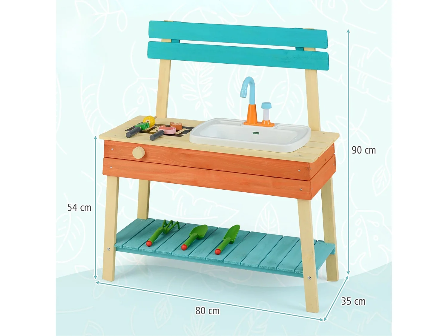 Cuisine de Jeu pour Enfants Jouet Cuisine avec Aliments Brochettes en Bois Grille de Barbecue Bouton de Rotation Robinet pour 3-8 ans Bleu