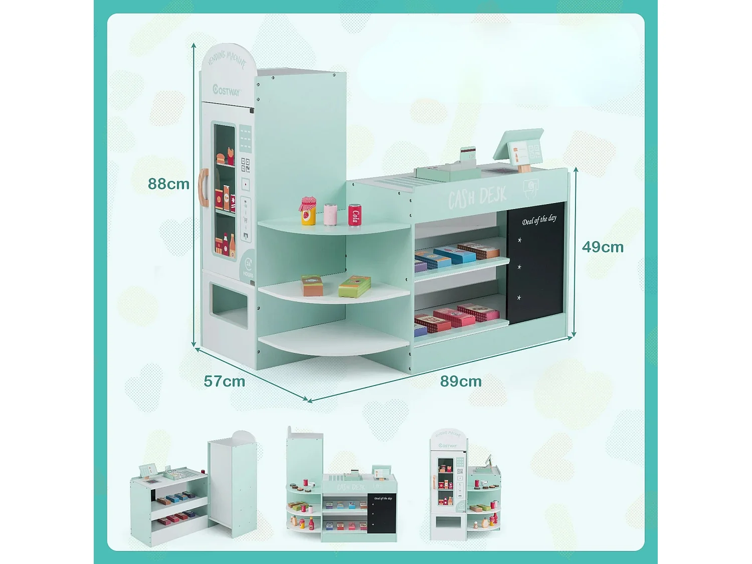 Jeu d'Épicerie pour Enfants de 3 à 8 Ans Ensemble de Jouets de Caisse Enregistreuse Machine de Point de Vente Distributeur Automatique Vert