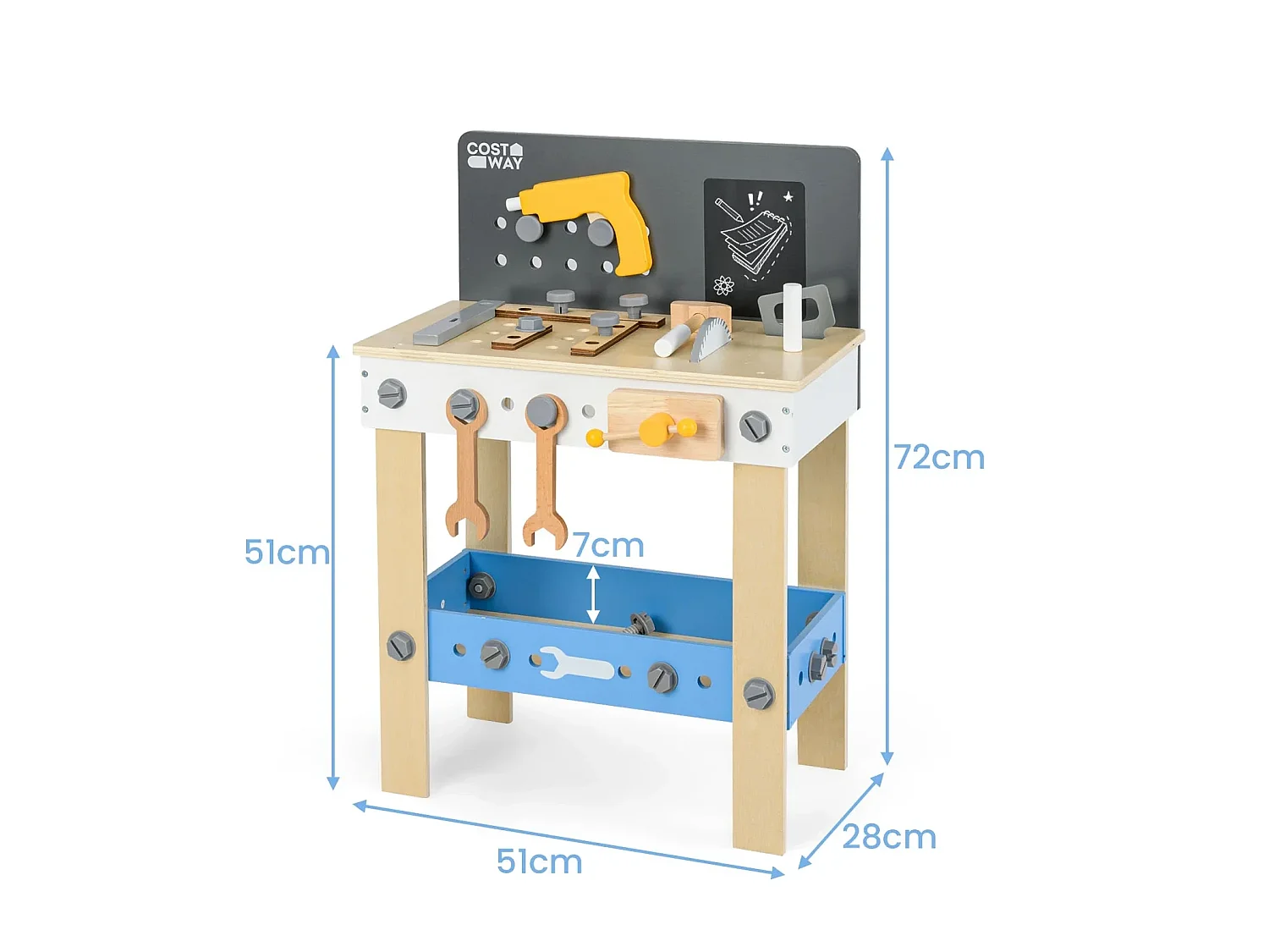 Établi pour enfants en bois avec tableau à craies et étagère de rangement