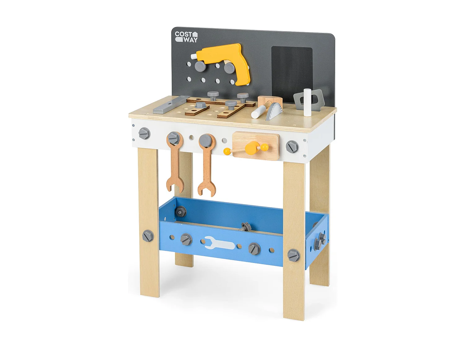 Établi pour enfants en bois avec tableau à craies et étagère de rangement