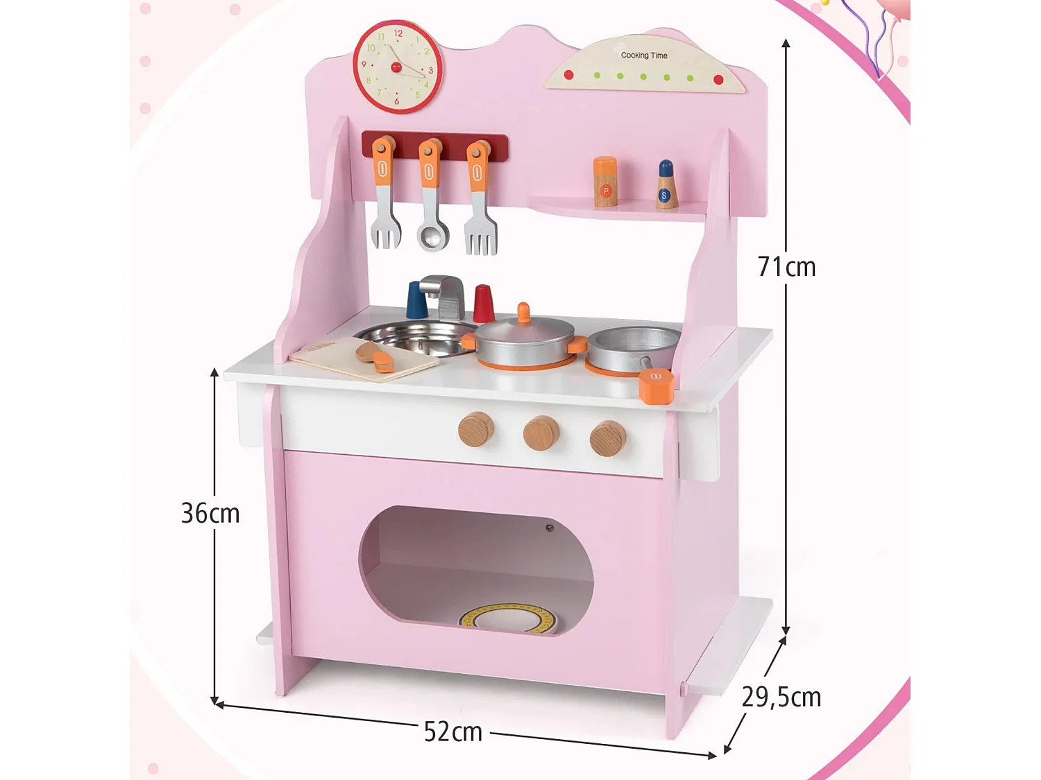 Cuisine pour enfants avec accessoires complets Cuisines de poupées avec horloge & cuisinière & étagère à épices Rose