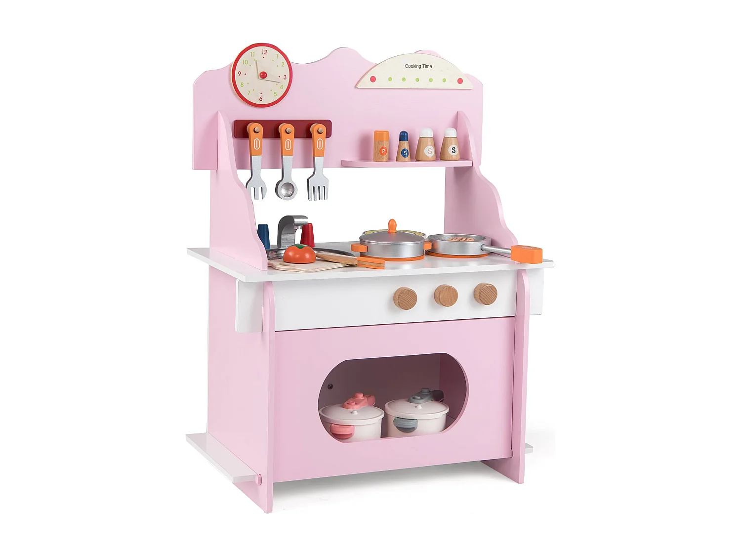 Cuisine pour enfants avec accessoires complets Cuisines de poupées avec horloge & cuisinière & étagère à épices Rose