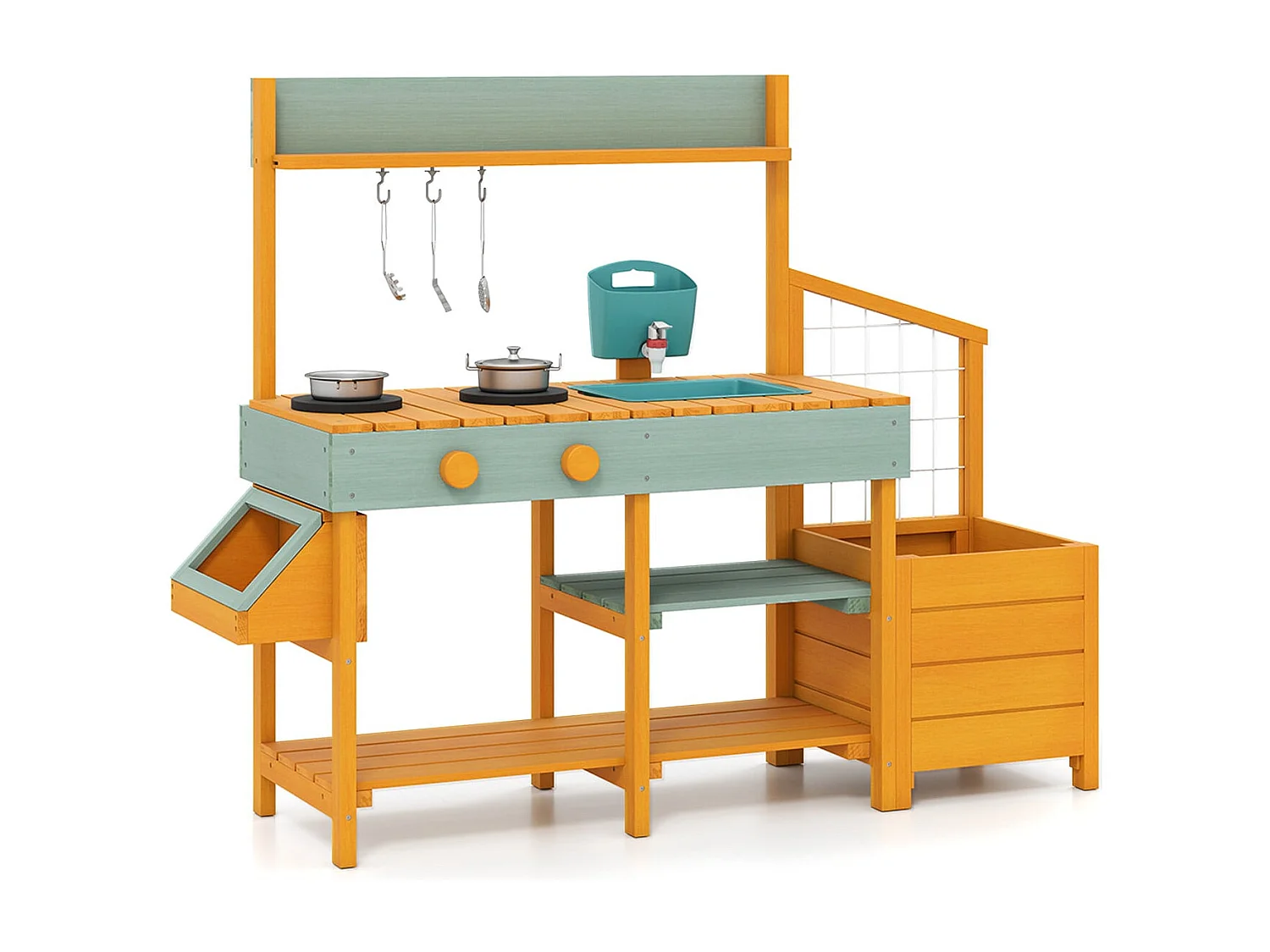 Cuisine pour enfants avec bac à plantes et treillis Cuisine pour enfants avec fonction eau jaune + vert clair